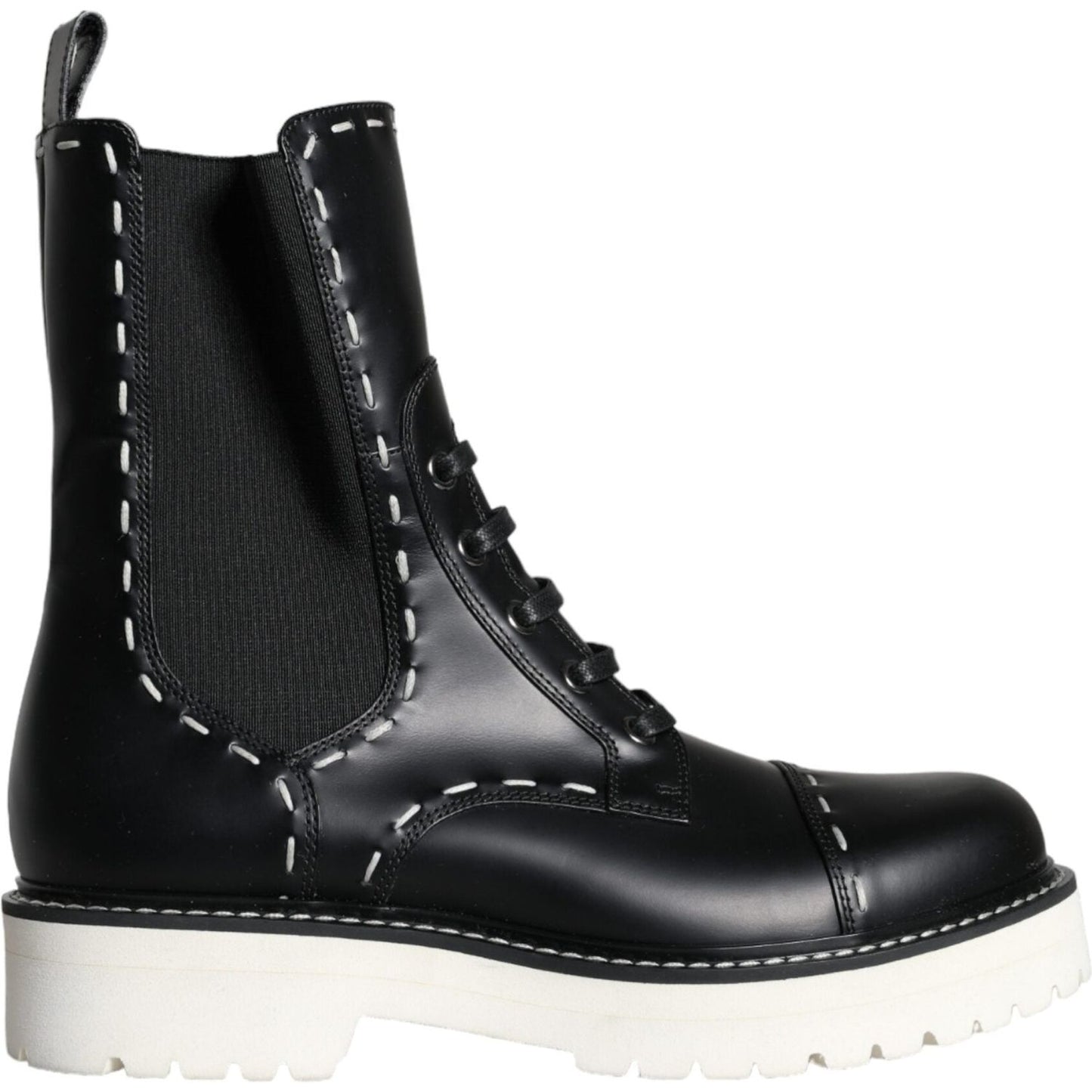 Dolce & Gabbana Black Leather Combat Mid Calf Boots Shoes LA11272-36