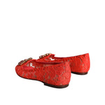 Dolce & Gabbana Coral Lace Crystal Ballet Flats Loafers Shoes