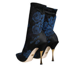 Dolce & Gabbana Black Floral Stretch Mid Calf Boots Shoes