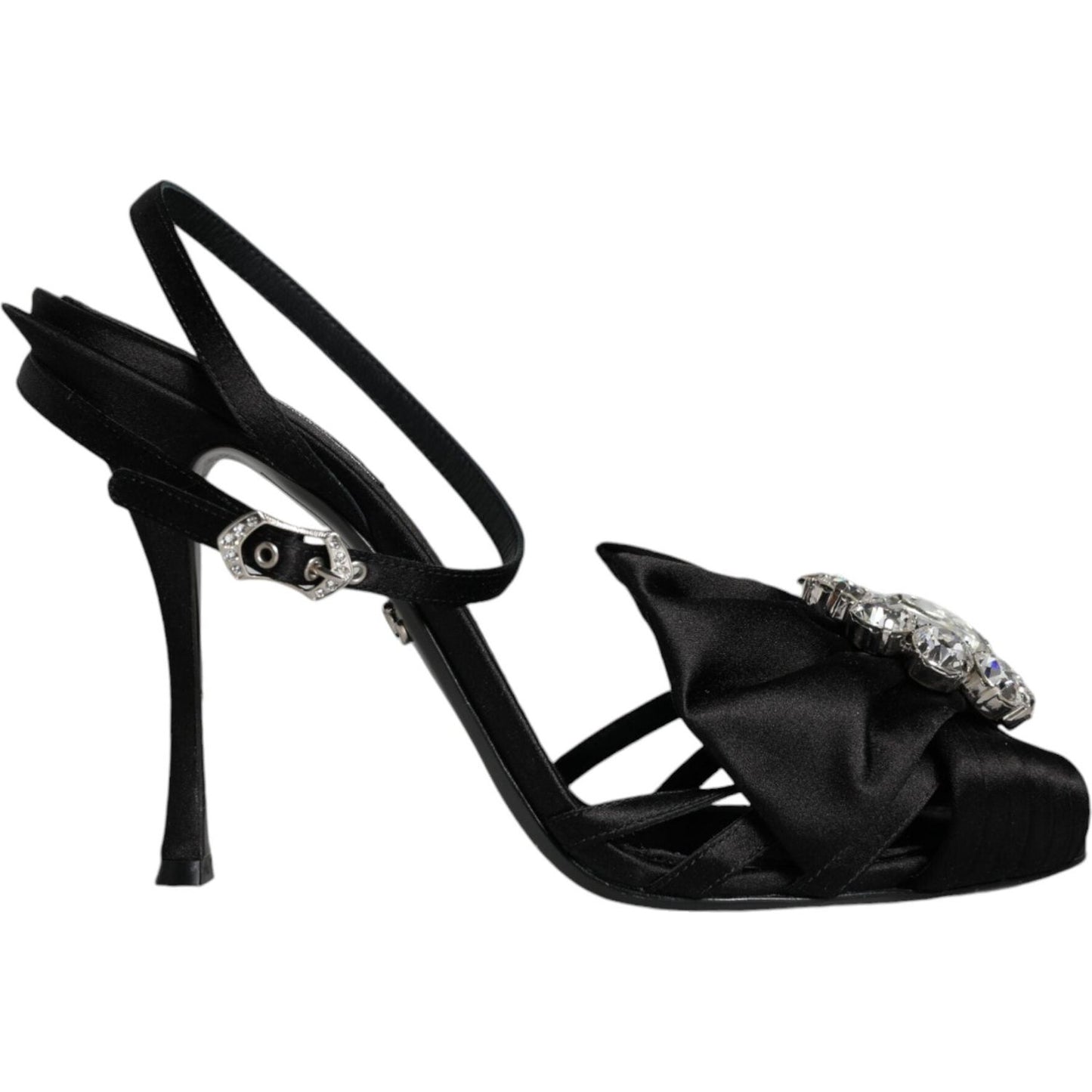 Dolce & Gabbana Black Crystal Ankle Strap Sandals Shoes LA11595-40.5