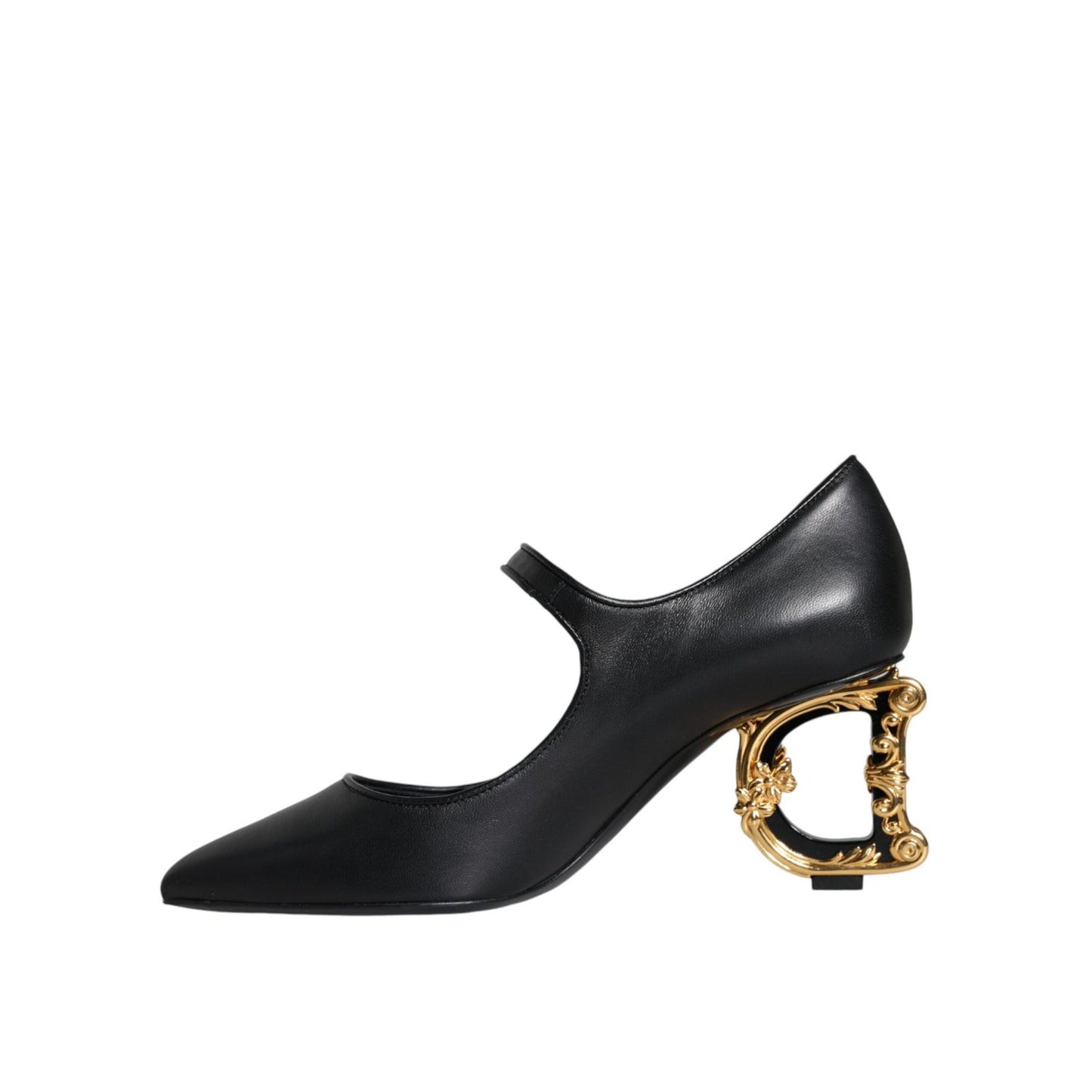 Dolce & Gabbana Black Leather Logo Heels Mary Janes Pumps Shoes