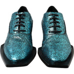 Dolce & Gabbana Blue Leather Derby Block Heels Dress Shoes
