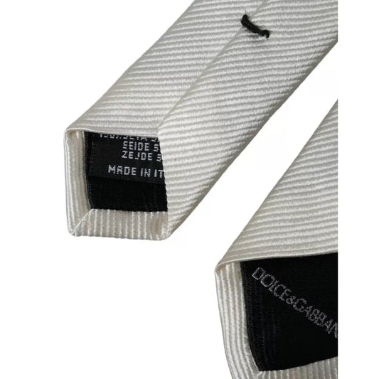 Dolce & Gabbana White Solid 100% Silk Adjustable Tie KRA3356