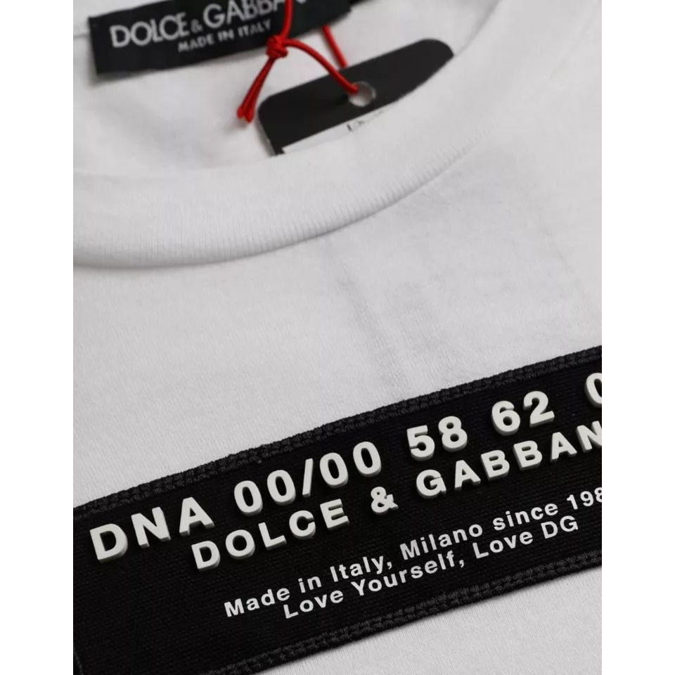 تي شيرت رجالي كاجوال من القطن باللون الأبيض من Dolce &amp; Gabbana مع تطريز DG