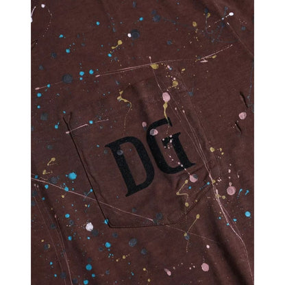 Dolce & Gabbana Brown Color Splash Cotton Crew Neck T-shirt