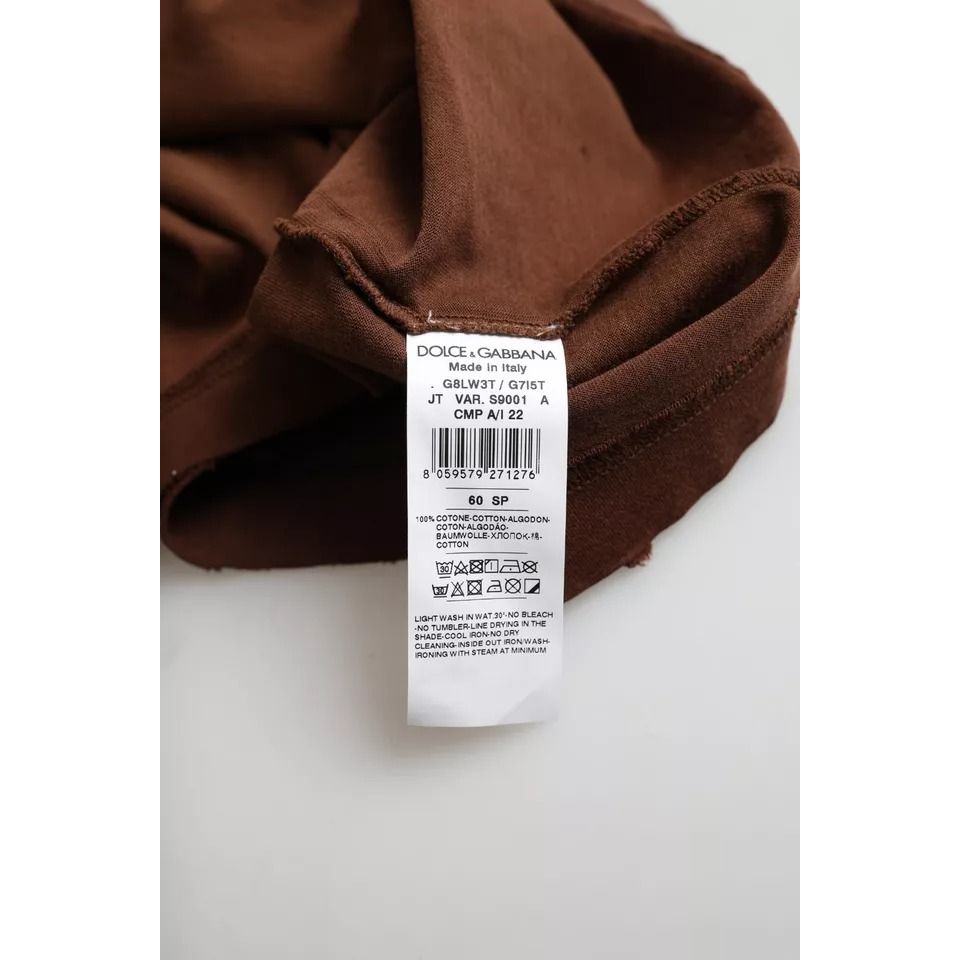 تي شيرت Dolce &amp; Gabbana باللون البني من القطن برقبة دائرية