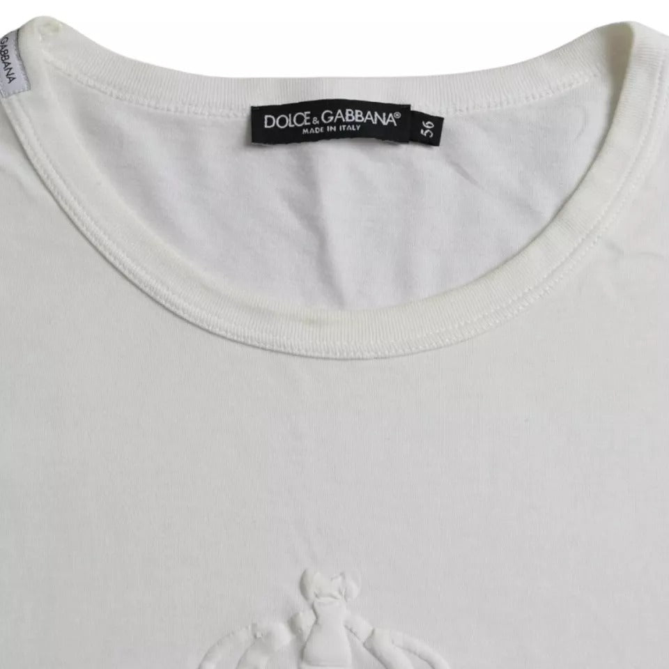 تي شيرت Dolce &amp; Gabbana من القطن الأبيض المنقوش بشعار