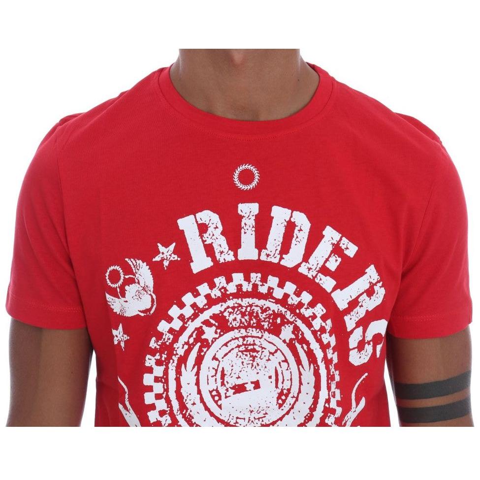 تي شيرت Frankie Morello Chic Red 'RIDERS' Motive Crewneck