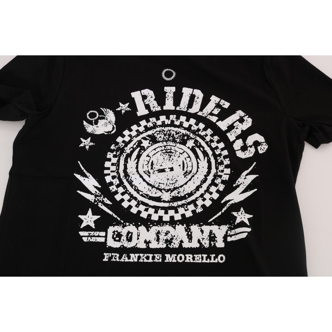 Frankie Morello Black Cotton RIDERS Crewneck T-Shirt