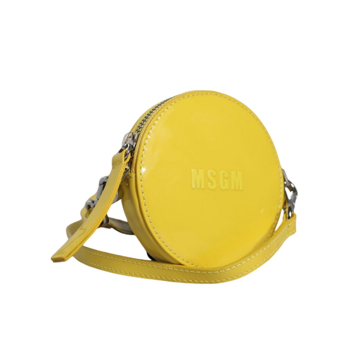 MSGM Yellow Leather Logo Crossbody Sling Shoulder Round Bag MSGM
