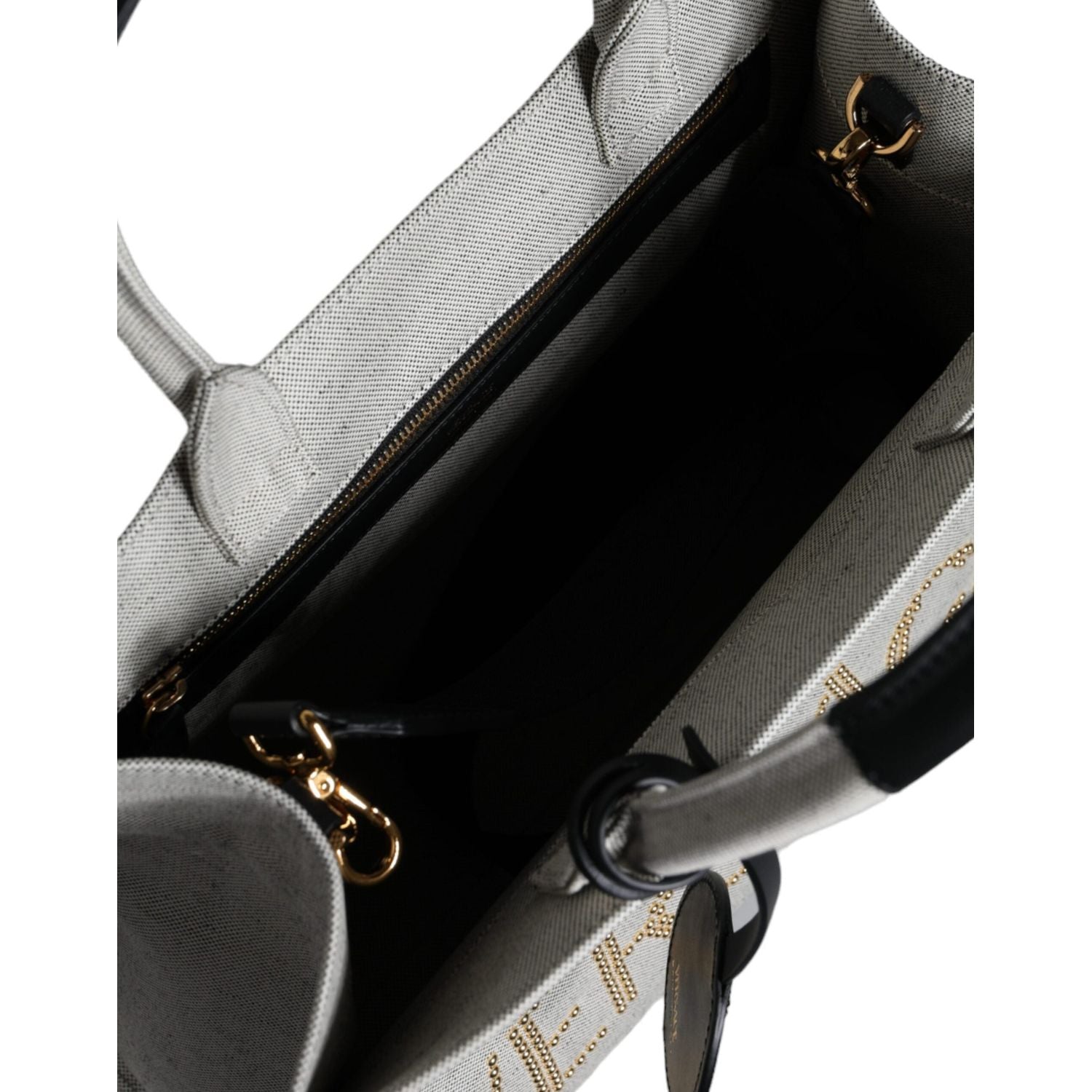 حقيبة كروس بودي من فيرساتشي بمقبض علوي من القماش والجلد باللون الأبيض