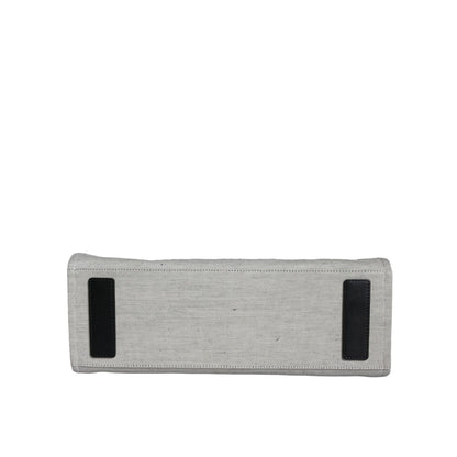 Versace White Top Handle Canvas Leather Logo Crossbody Tote Bag