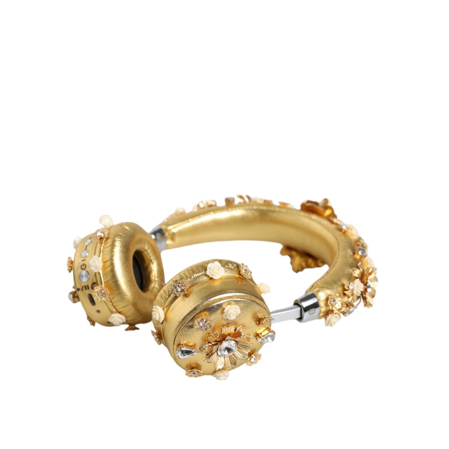سماعات رأس دولتشي آند غابانا الذهبية المصنوعة من الجلد والزهور الكريستالية