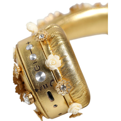 Dolce & Gabbana Gold Leather Floral Crystal Angel Headphones