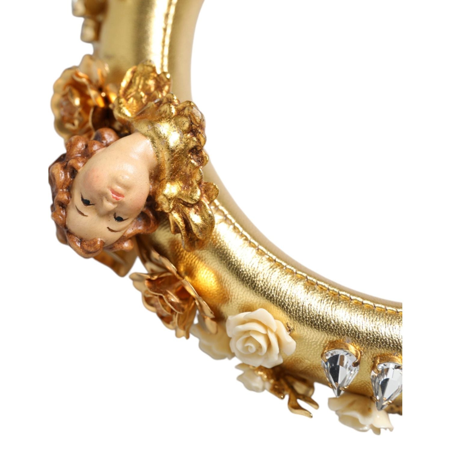 سماعات رأس دولتشي آند غابانا الذهبية المصنوعة من الجلد والزهور الكريستالية