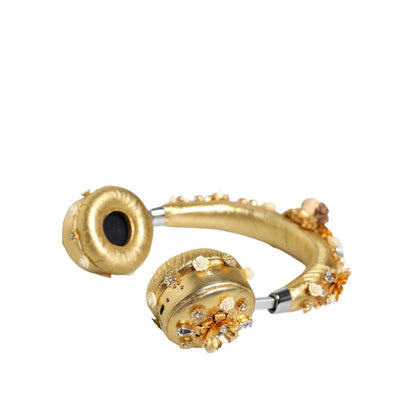 Dolce & Gabbana Gold Leather Floral Crystal Angel Headset Headphones