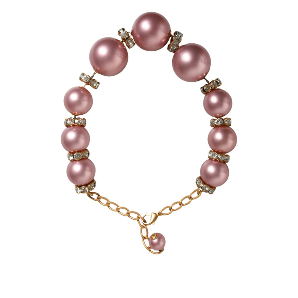 Dolce & Gabbana Pink Maxi Faux Pearl Beads Crystals Gold Chain Necklace Necklace