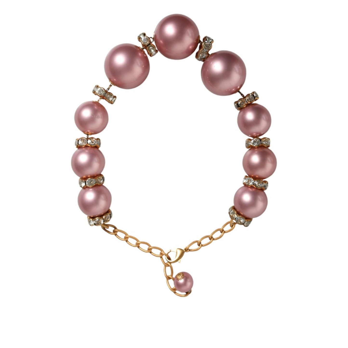 Dolce & Gabbana Pink Maxi Faux Pearl Beads Crystals Gold Chain Necklace Necklace