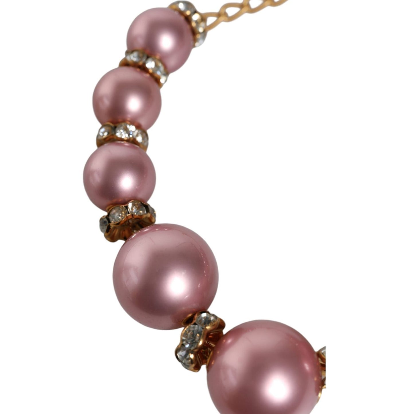 Dolce & Gabbana Pink Maxi Faux Pearl Beads Crystals Gold Chain Necklace Necklace
