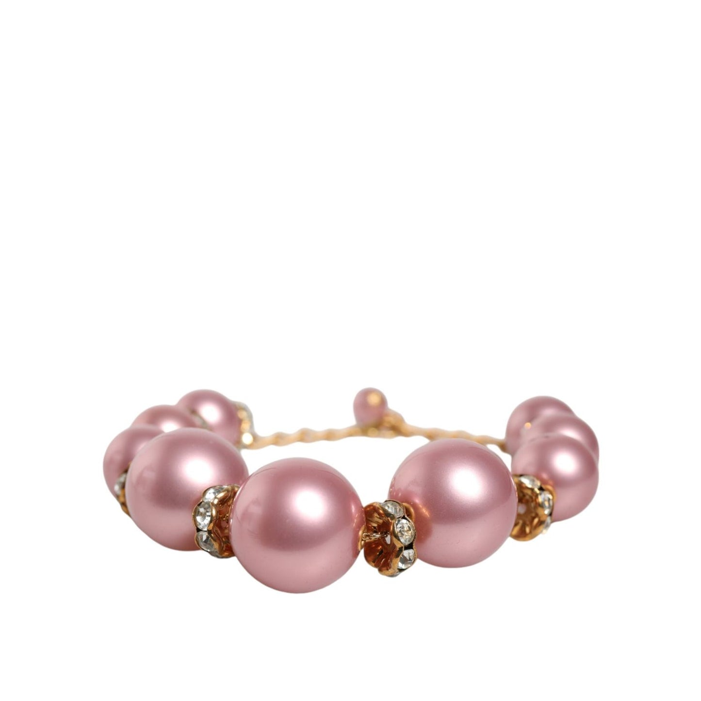 Dolce & Gabbana Pink Maxi Faux Pearl Beads Crystals Gold Chain Necklace Necklace