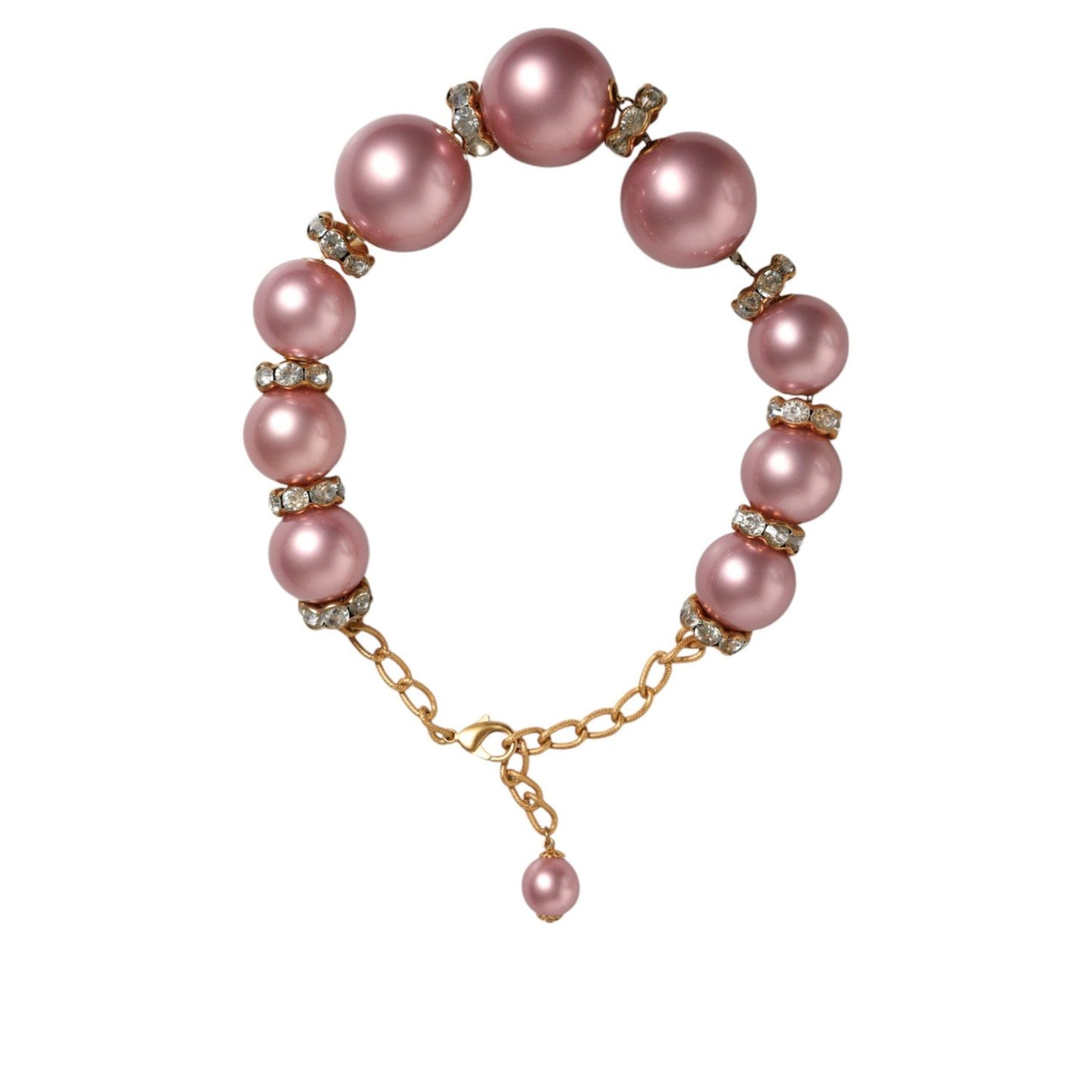 Dolce & Gabbana Pink Maxi Faux Pearl Beads Crystals Gold Chain Necklace Necklace