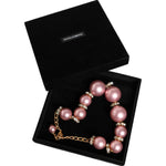 Dolce & Gabbana Pink Maxi Faux Pearl Beads Crystals Gold Chain Necklace Necklace