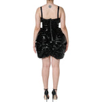 Dolce & Gabbana Black Polyester Ruched Coated Mini Dress