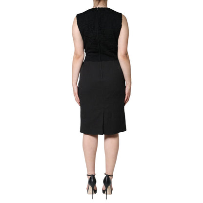 Dolce & Gabbana Black Cotton Sheath Knee Length Dress