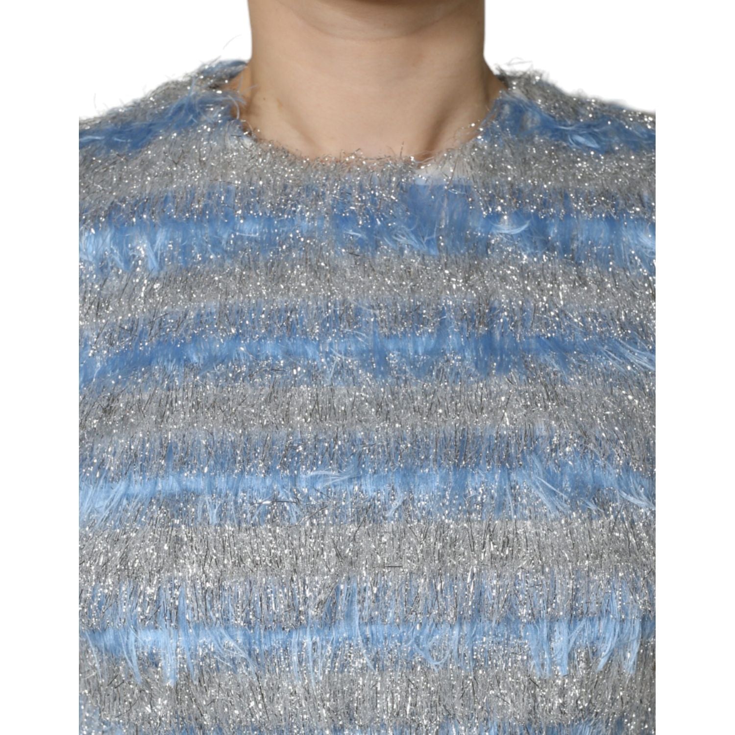 Dolce & Gabbana Light Blue Silver Jacquard A-line Midi Dress