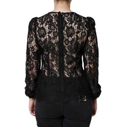 Dolce & Gabbana Black Floral Lace See Through Long Sleeve Top