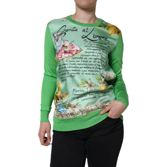 Dolce & Gabbana Green Silk Granita Al Limone Long Sleeves Sweater TSH86570-42