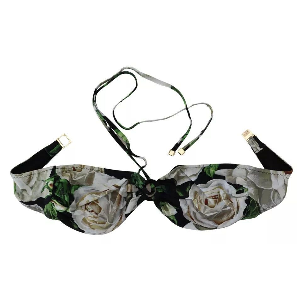 Dolce & Gabbana Black Floral Halter Beachwear Swimwear Bikini Top