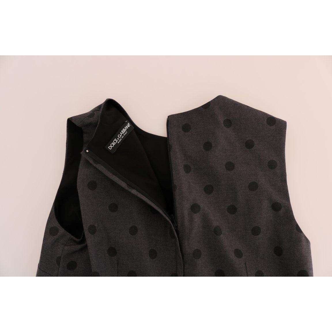 Dolce & Gabbana Gray Polka Dotted Sheath Wool Dress