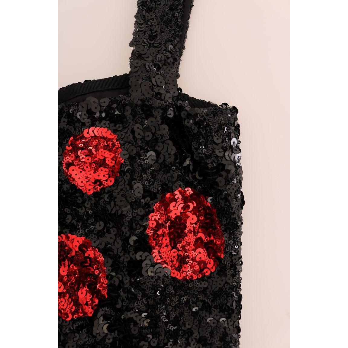 Dolce & Gabbana Black Red Polka Sequined Shift Dress