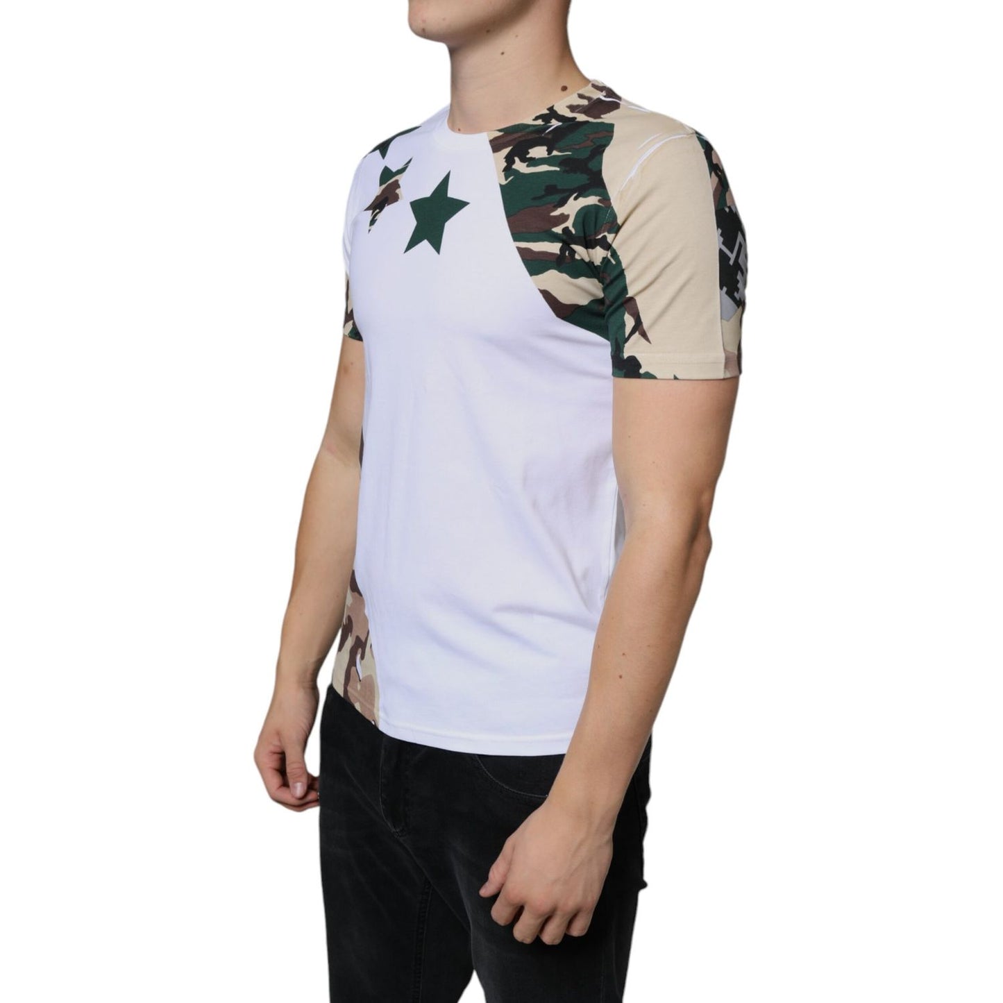 Dolce & Gabbana White Camouflage Stars Crew Neck T-shirt