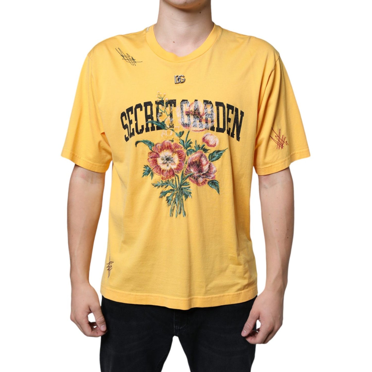 Dolce & Gabbana Yellow Secret Graden Floral Cotton Crew Neck T-shirt