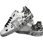 Dolce & Gabbana White Silver Crystal Logo Portofino Sneakers Shoes