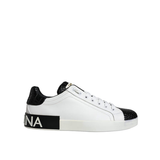 Dolce & Gabbana Black Leather Logo Portofino Sneaker Shoes