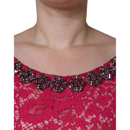 Dolce & Gabbana Pink Lace Crystal Sheath Long Gown Dress