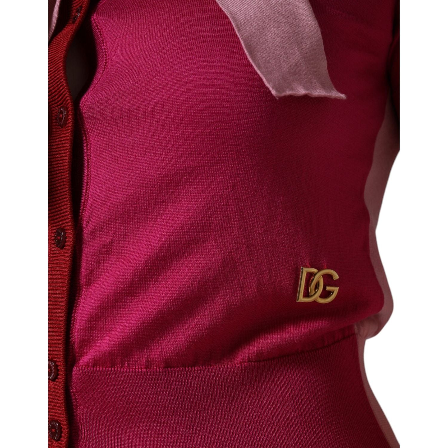 Dolce & Gabbana Pink Short Sleeves Pullover Ascot Collar Top