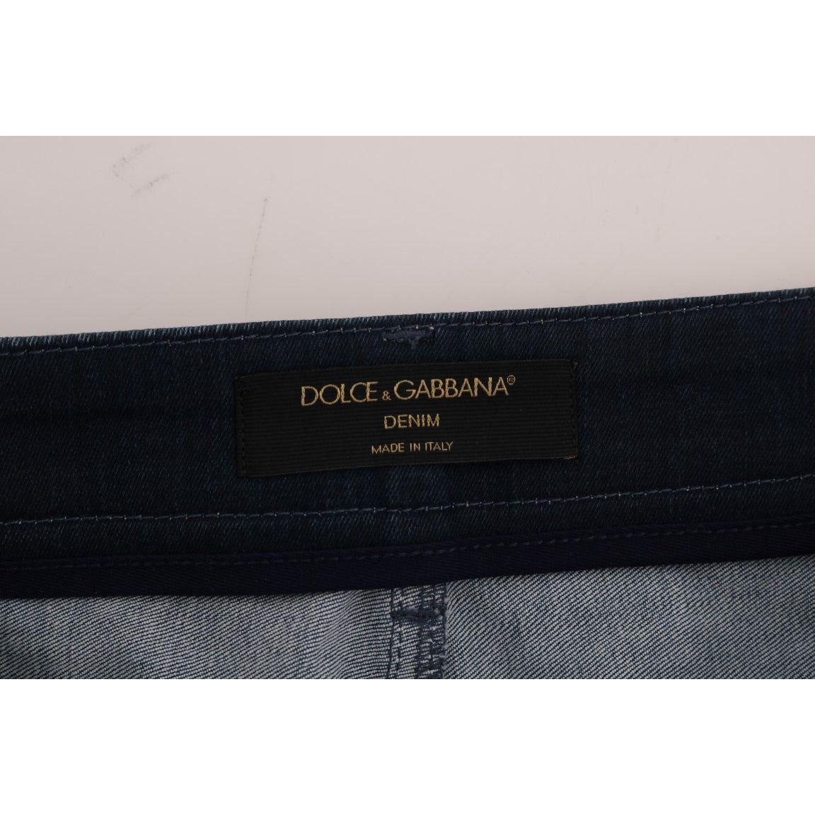 تنورة قصيرة من قماش الدنيم باللون الأزرق الأنيق من دولتشي آند غابانا