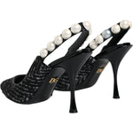 Dolce & Gabbana White Black Chevron Faux Pearl Slingback Shoes LA11760-35
