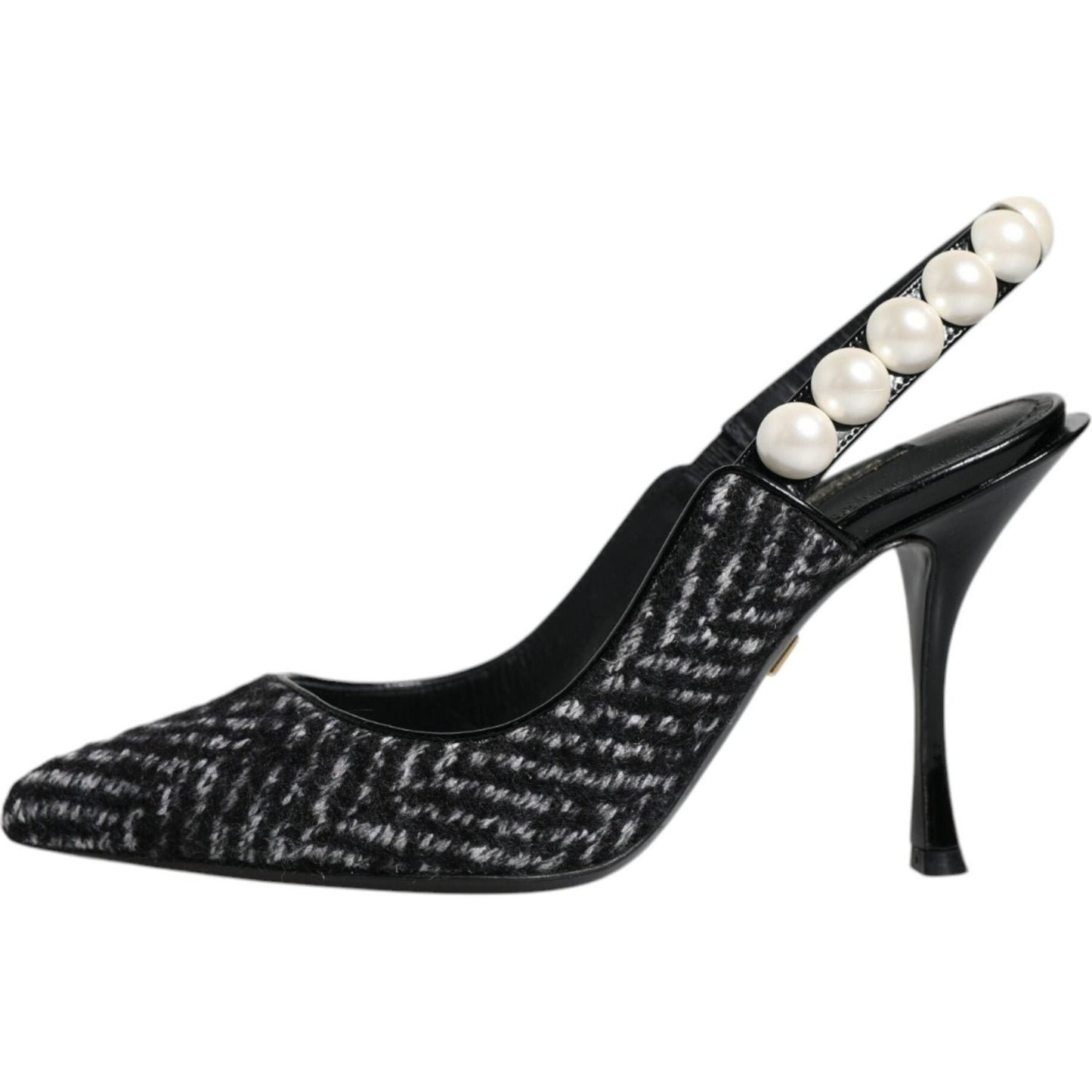 Dolce & Gabbana White Black Chevron Faux Pearl Slingback Shoes LA11760-35