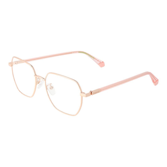 Polaroid Gold Women Glasses Frame with eco metal, full-rim, square design, and demo lenses, size 52-18-145, includes branded case.