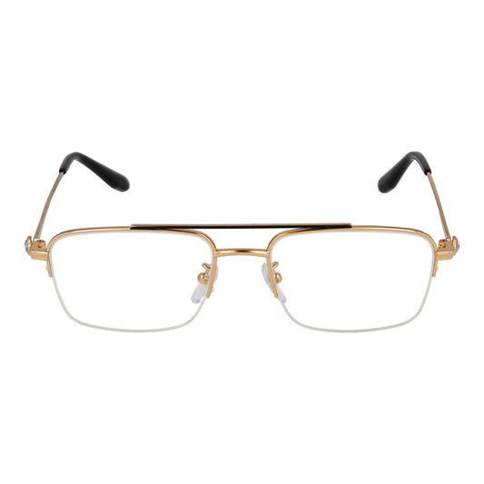 BMW Gold Men Glasses Frame, gold metal half-rim aviator style, demo lenses, no spring hinge, with branded case, 54mm width