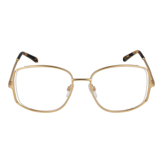 Maje Gold Women Glasses Frame, full-rim square stainless steel, demo lenses, size 52-17-140, gold color for stylish look.