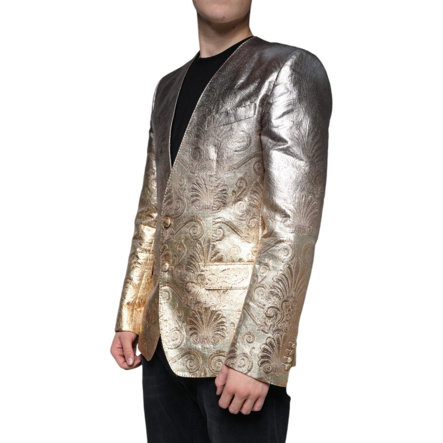 Dolce & Gabbana Gold Jacquard Single Breasted Dress Blazer