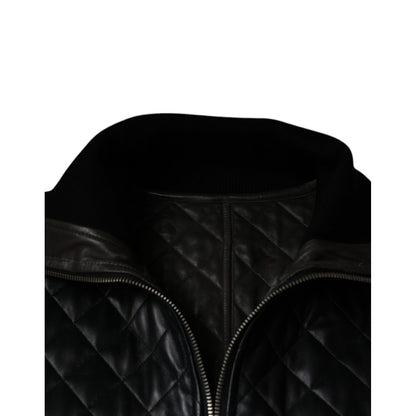 Dolce & Gabbana Black Calf Leather Quilted Full Zip Jacket