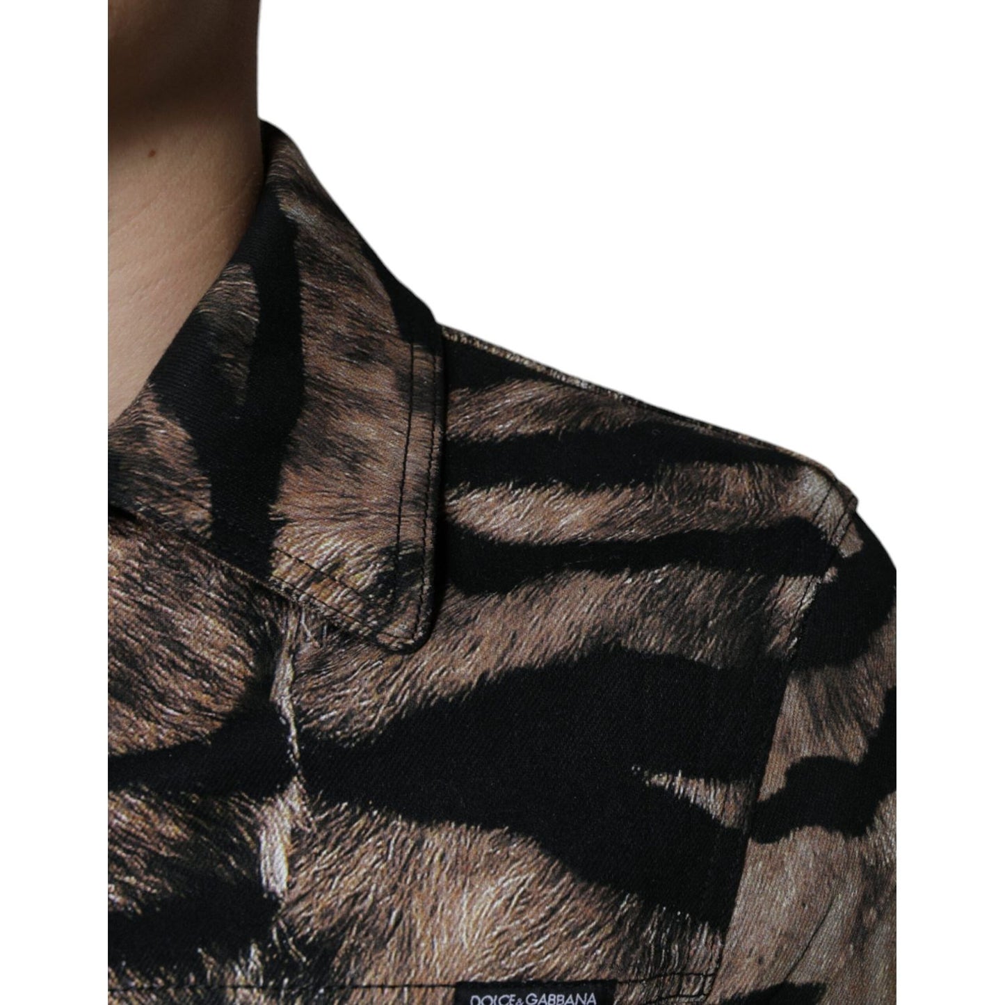 Dolce & Gabbana Brown Tiger Button Down Collared Jacket