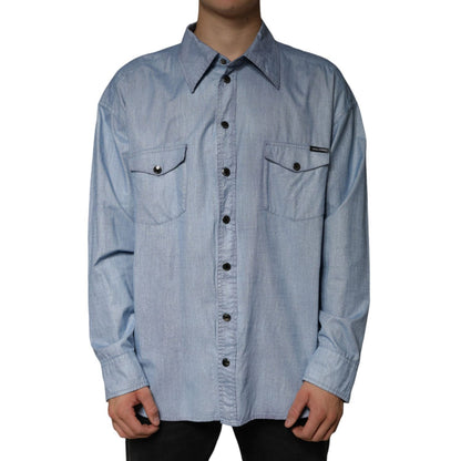 Dolce & Gabbana Light Blue Cotton Button Down Casual Shirt